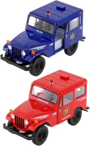 KiNSMART - 1971 Jeep DJ-5B Police & Fire Rescue EditionSetOf2 5" 1:26 Scale Die Cast Metal Modle Toy Truck