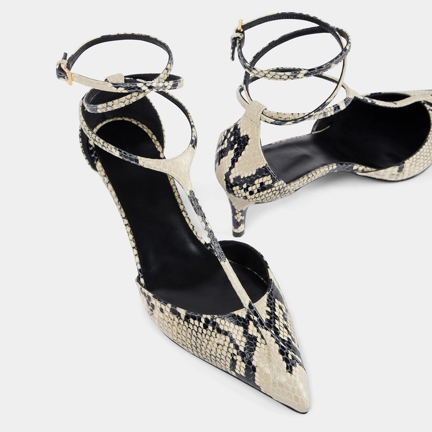 Kitten Heels for Women Pointed Toe Pumps Leather Mid Heel Slingback Heels T Strap Dress Shoes