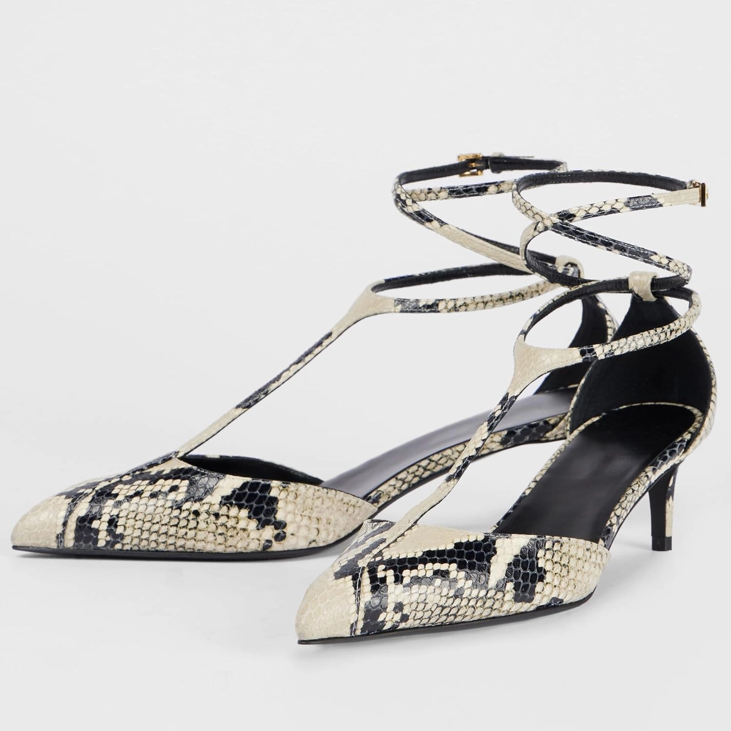 Kitten Heels for Women Pointed Toe Pumps Leather Mid Heel Slingback Heels T Strap Dress Shoes