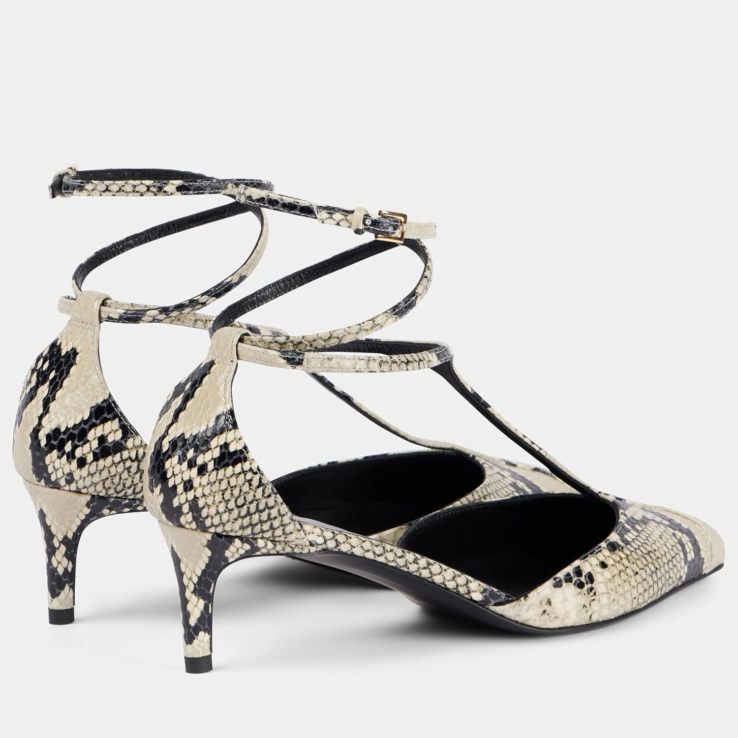 Kitten Heels for Women Pointed Toe Pumps Leather Mid Heel Slingback Heels T Strap Dress Shoes