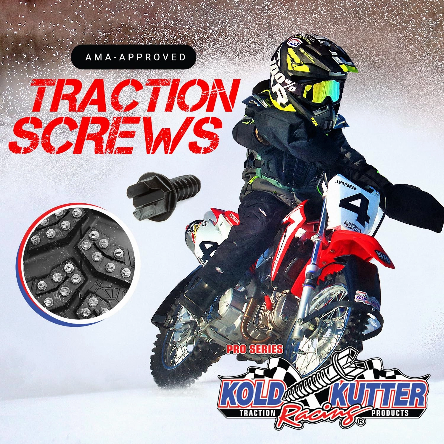 Kold Kutter AMA-Approved Traction Screws 1000 Pack (#8) 3/8" - Winter Ice & Snow Tire Heavy Duty Studs Spikes for Racing Dirt Bikes, ATVs, Motorcycles, and Snowmobiles Tracks