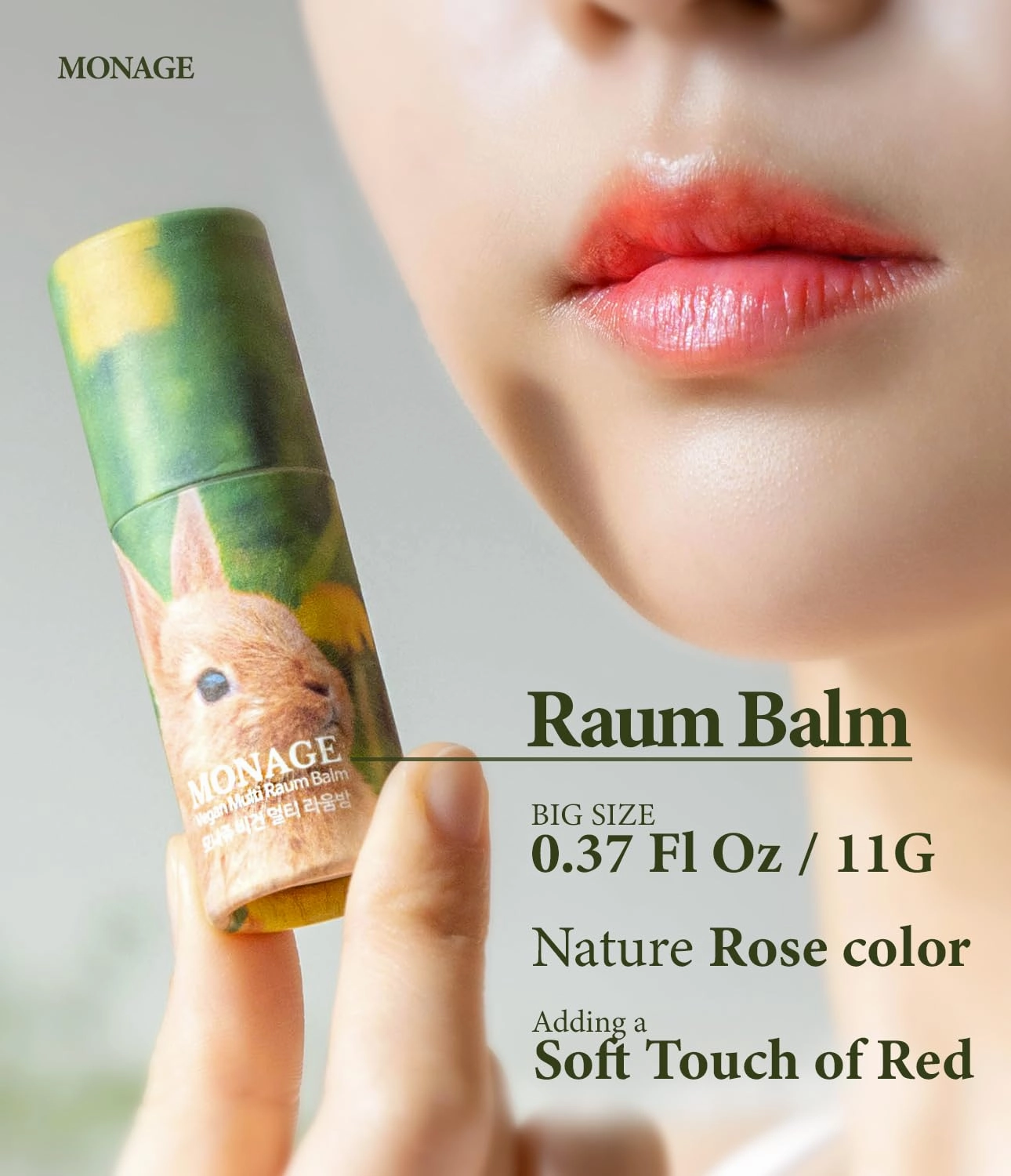 Korean Beauty Tinted Lip Balm & Nourishing & Moisturizing Lip Care Made from 100% Natural Ingredients, Organic Moisturizer for Dry, Cracked Lips, Natural Red from Nature, Raum 0.38 Ounce