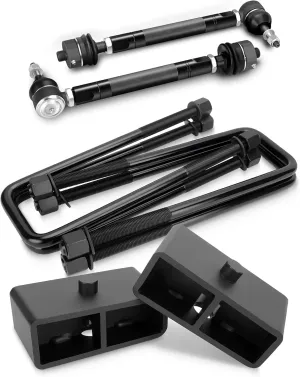 KSP 2" Rear Lift Kits & 0-6" Adjustable Tie Rod, 2inch Lift Block with Upgrade Square U-Bolts，Heavy Duty Tie Rod Ends Kits, Fit for 2011  Chevy Silverado GMC Sierra