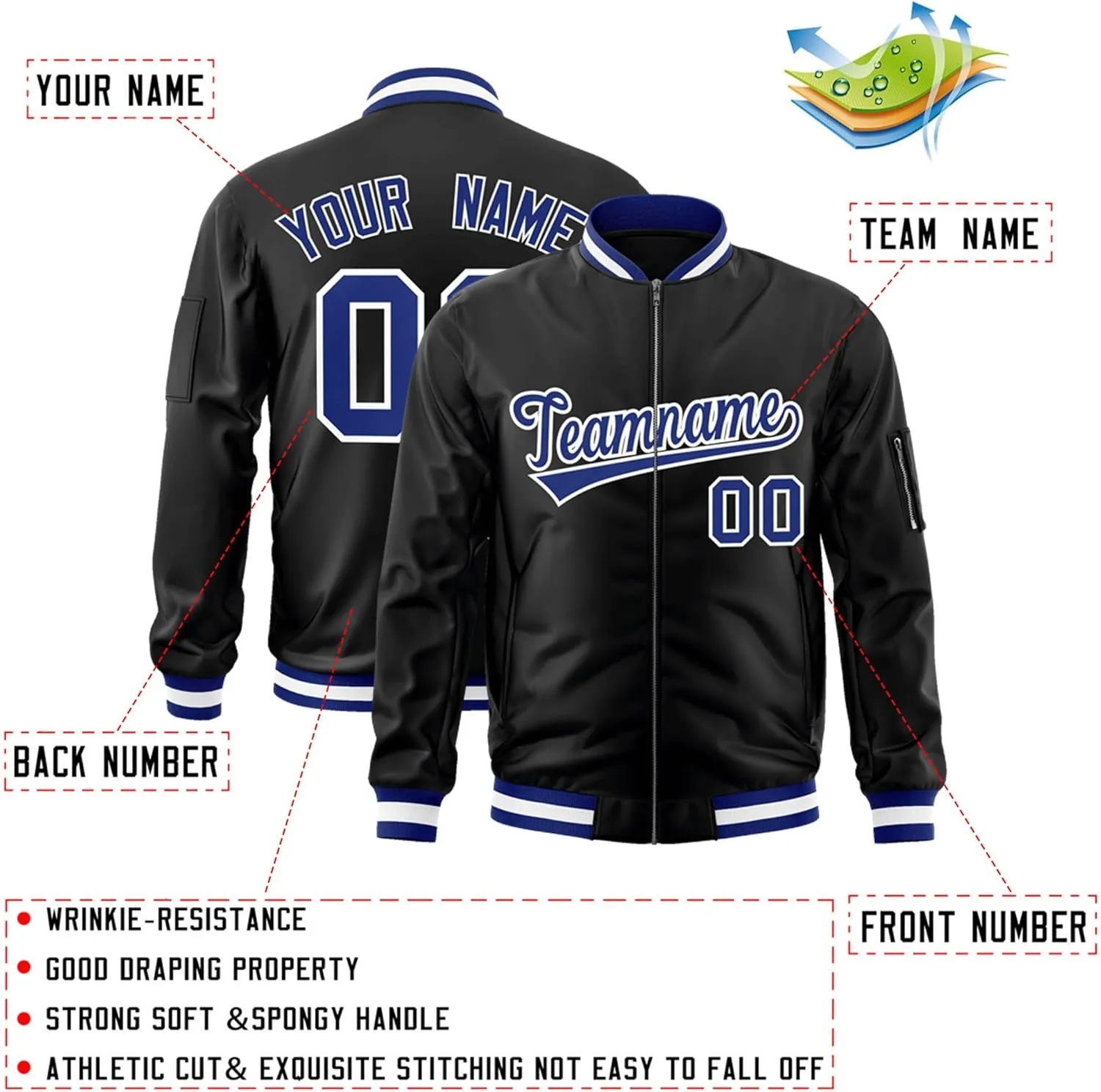 KXK Custom Bomber Jacket Lightweight Baseball Varsity Windbreaker Personalized Letters Number Logo for Adult Youth