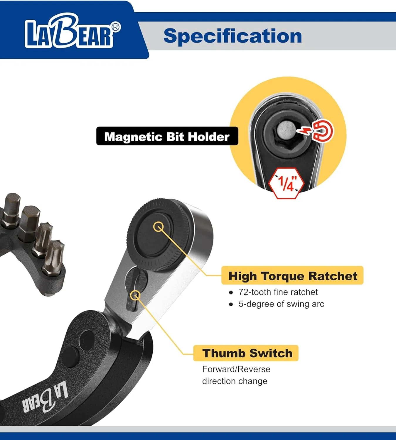 LABEAR- Golden Mini Folding Ratchet Wrench Set, EDC tool, Reliable & Stylish Multitool Repair Kit