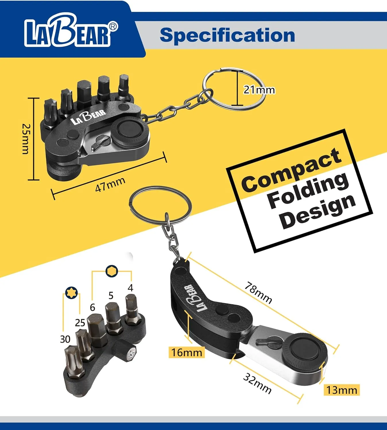 LABEAR- Golden Mini Folding Ratchet Wrench Set, EDC tool, Reliable & Stylish Multitool Repair Kit