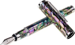 LACHIEVA LUX Abalone Shell Fountain Pen with German-Made Fine Nib – Smooth Ink Flow, Refillable Ink Converter, Handcrafted Luxury Pen for Calligraphy & Gift Set