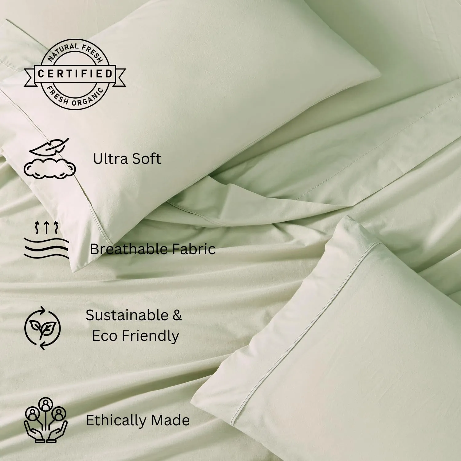 LANE LINEN 100% Organic Cotton Sheets Queen Size Bed Set, Machine Wash Eco Friendly Sustainably Produced Cotton Queen Sheet Set, Soft & Comfy Long Stabple Naturally Cooling Sheets– Mineral