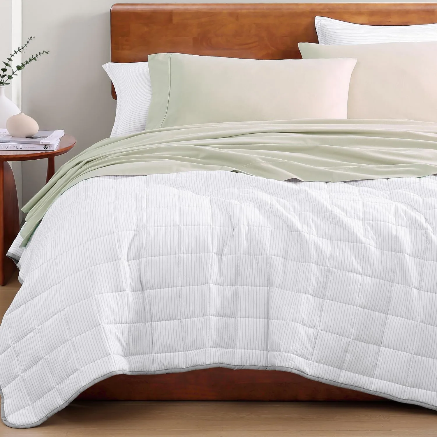 LANE LINEN 100% Organic Cotton Sheets Queen Size Bed Set, Machine Wash Eco Friendly Sustainably Produced Cotton Queen Sheet Set, Soft & Comfy Long Stabple Naturally Cooling Sheets– Mineral