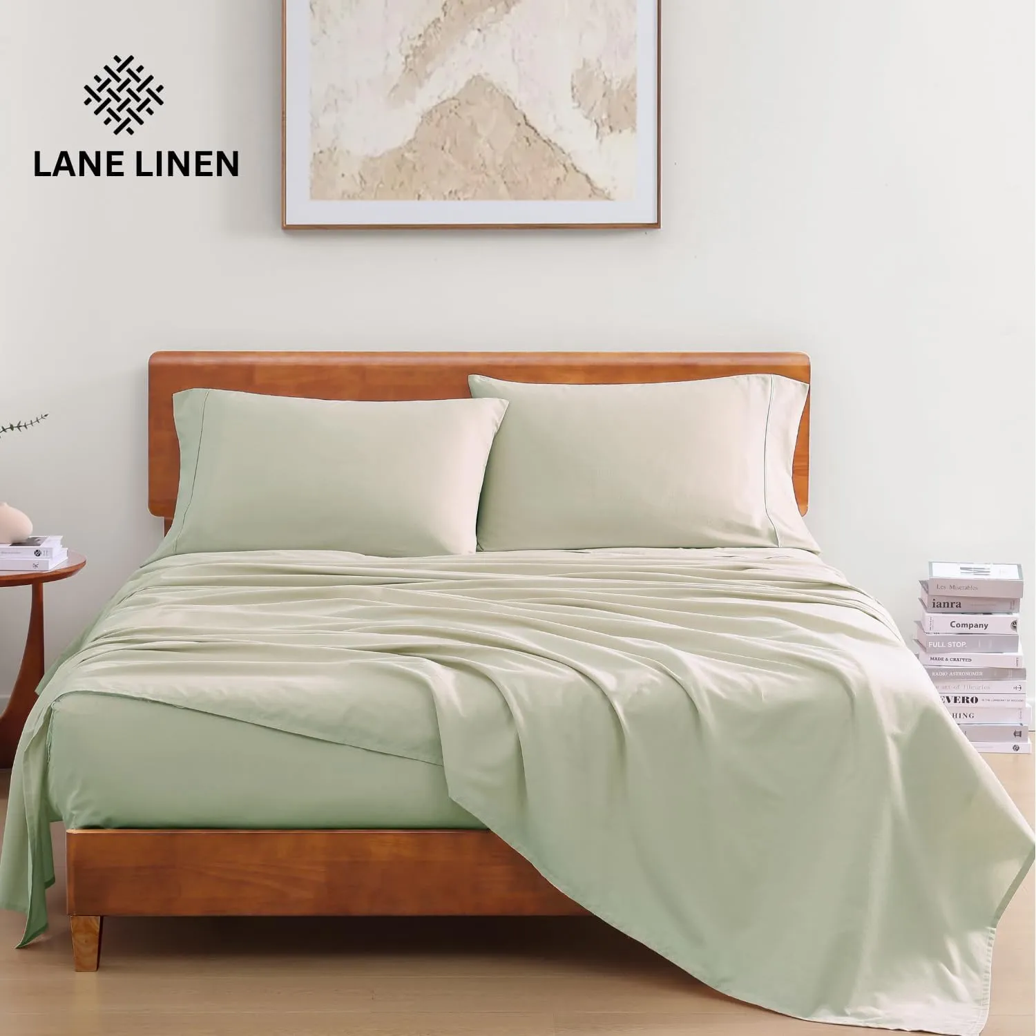 LANE LINEN 100% Organic Cotton Sheets Queen Size Bed Set, Machine Wash Eco Friendly Sustainably Produced Cotton Queen Sheet Set, Soft & Comfy Long Stabple Naturally Cooling Sheets– Mineral