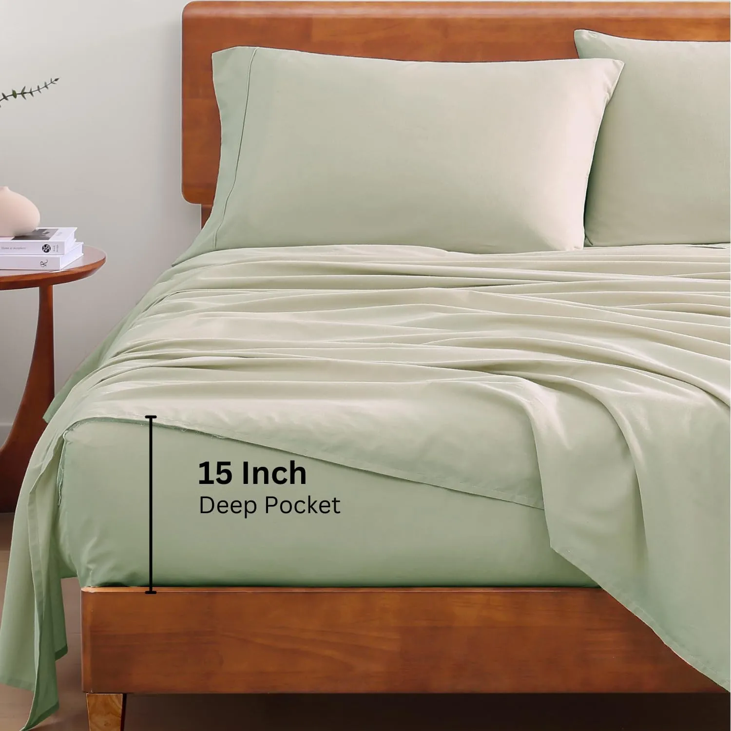 LANE LINEN 100% Organic Cotton Sheets Queen Size Bed Set, Machine Wash Eco Friendly Sustainably Produced Cotton Queen Sheet Set, Soft & Comfy Long Stabple Naturally Cooling Sheets– Mineral