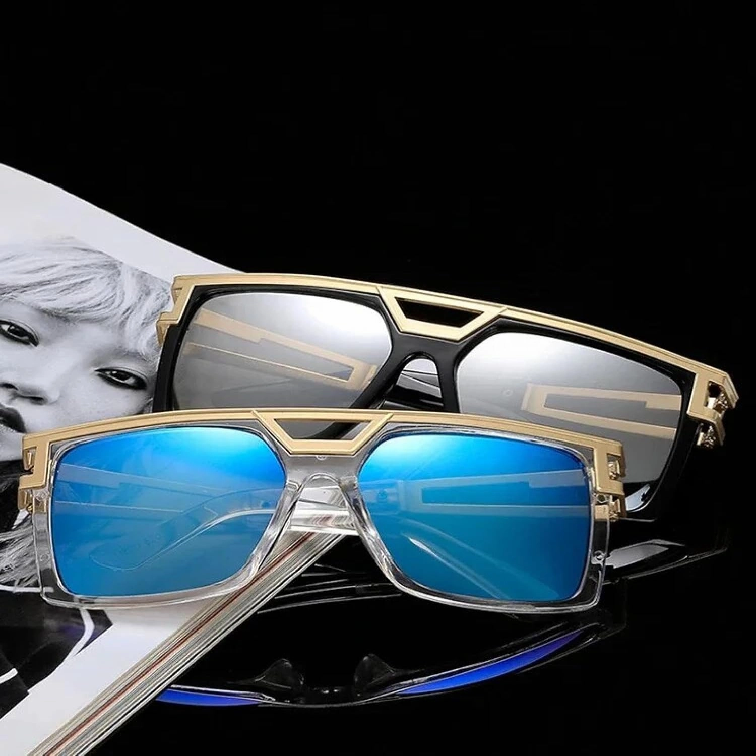 Large-frame Metal Double-beam Men Large-frame Sunglasses