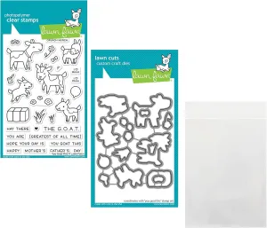 Lawn Fawn You Goat This 4"x6" Clear Stamp and Coordinating Dies (LF2770, LF2771) 1 Stamp/Die Storage Pocket, Bundle of 3 Items