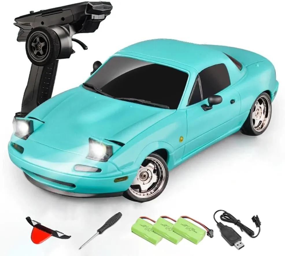 LDRC 1804 1/18 Scale Mini RC Drift Car, with Gyro LED Lights RWD Full Proportional 2.4GHz Remote Control Racing Sport Drift Car Indoor Gift for Adult - RTR Version / 3 Battery