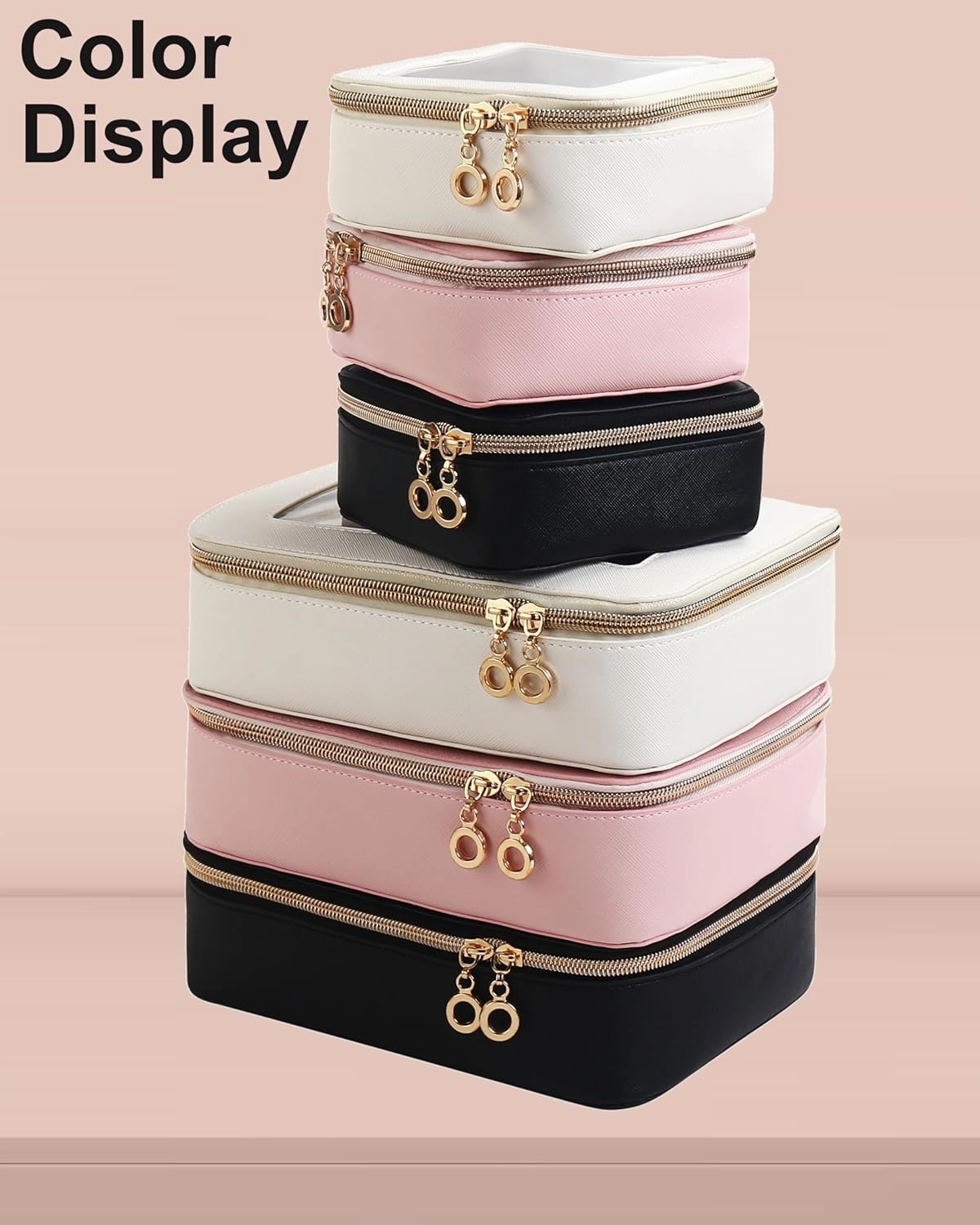 Leather Clear Makeup Bags Set - Travel Clear Cosmetic Bag Case with Zipper, Transparent TSA Approved Toiletry Bags for Travel Essentials Car Accessories for Women (Pink, S M)