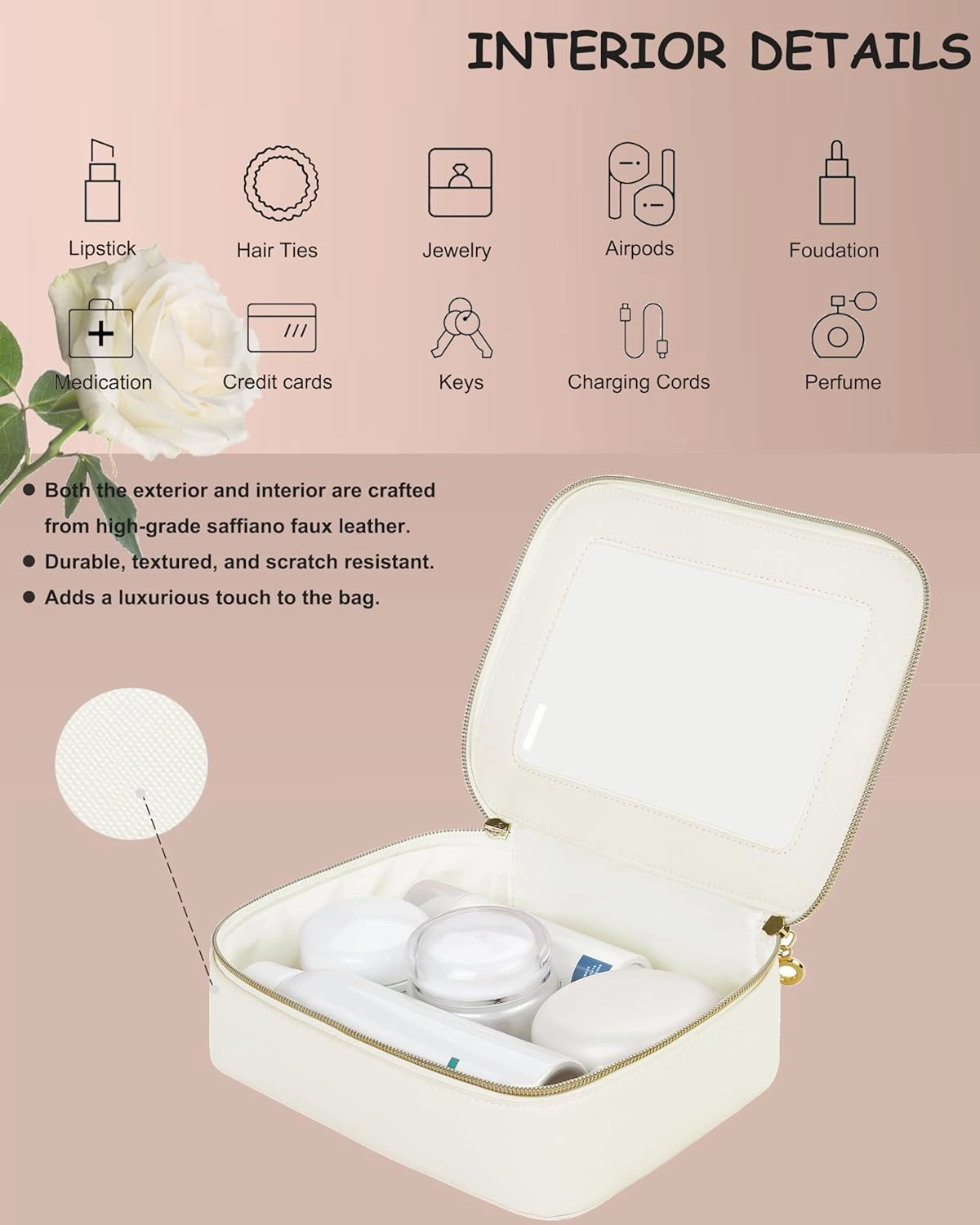 Leather Clear Makeup Bags Set - Travel Clear Cosmetic Bag Case with Zipper, Transparent TSA Approved Toiletry Bags for Travel Essentials Car Accessories for Women (White, S M)