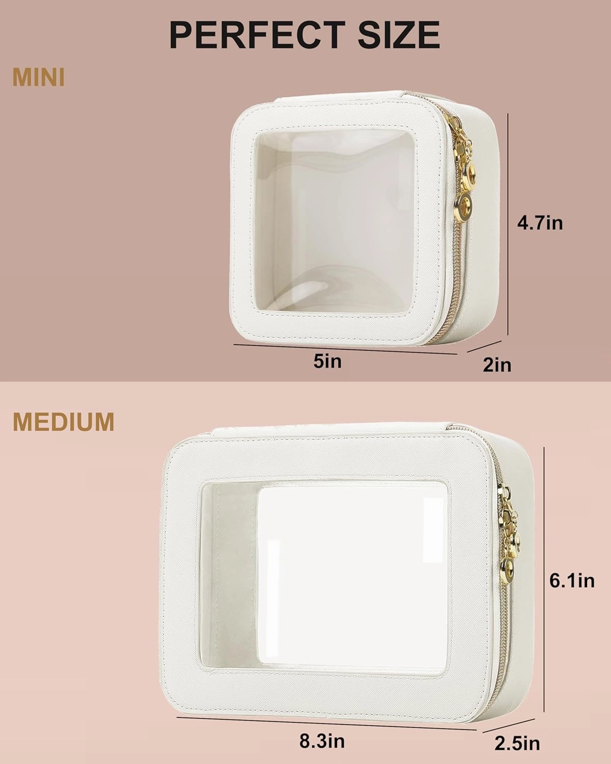 Leather Clear Makeup Bags Set - Travel Clear Cosmetic Bag Case with Zipper, Transparent TSA Approved Toiletry Bags for Travel Essentials Car Accessories for Women (White, S M)