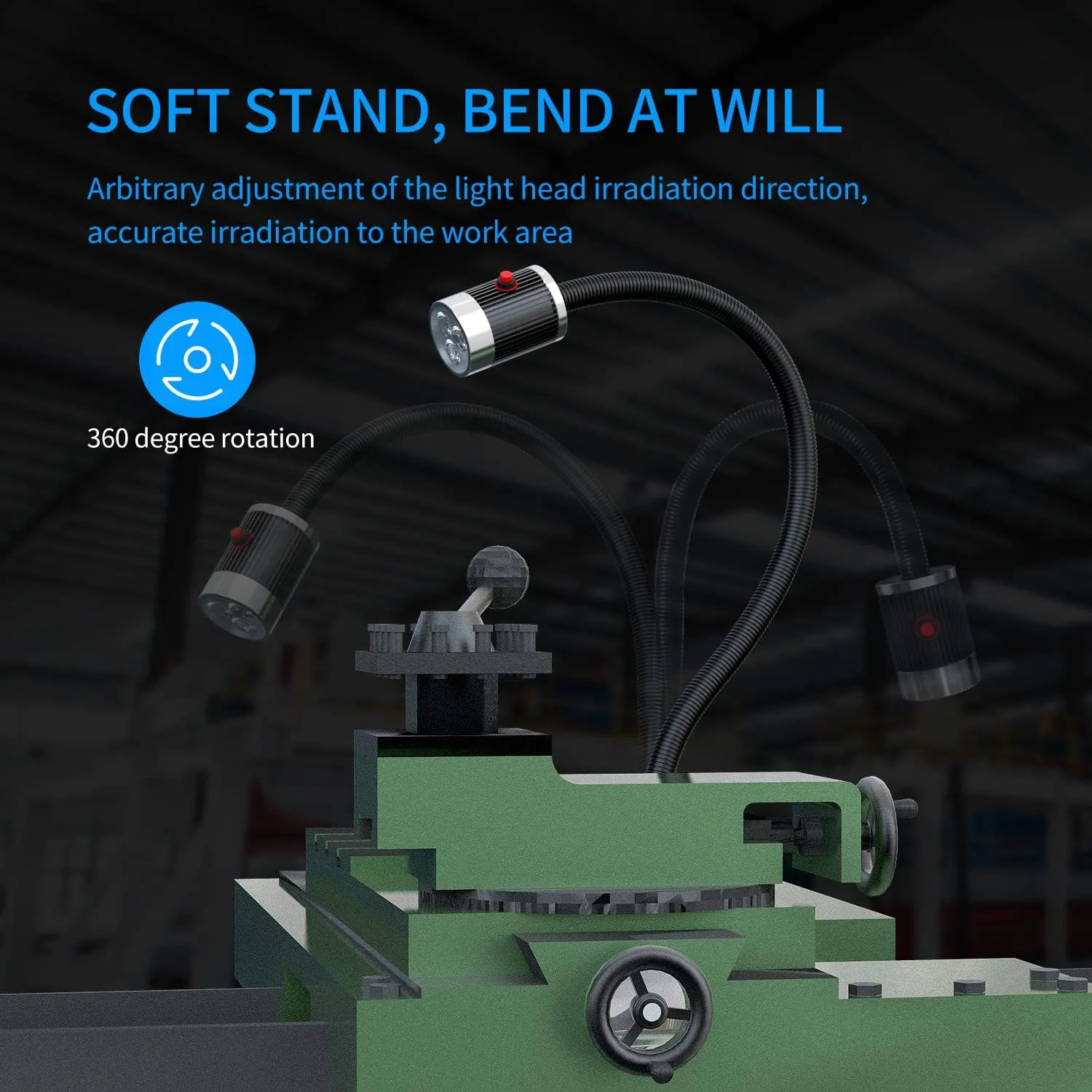 Led Work Light,IP65 Water Proof Flexible Gooseneck Lamp, Led Light gooseneck 900 Lumen for Lathe Milling, Drill Press, Industrial Lighting