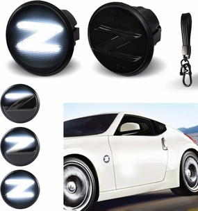 LED Sequential White Side Marker Lights for Nissan 370z Z34 2009-2020, 350z Z33 2003-2009 Turn Signal Lamps 26160-1EK0A 26165-1EK0A, Smoked Len 2pcs