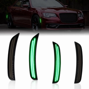 LED Side Marker Lights Kits for Chrysler 300 2015-2023, Front & Rear Smoked Lens, Side Bumper Marker Lights, Green Sidemarker Lamp Accessories 4-Pack