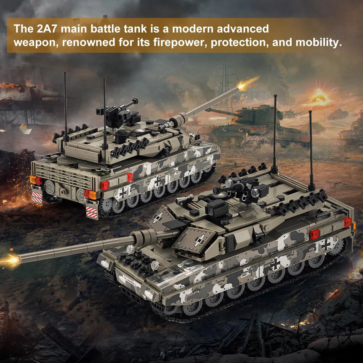 Leopard II A7 Tank Building Set,Collectible 1:28 Tank Building Kits Army Model, Great Military Toys Gift Ideal for Boys,Kids and Teens Age 6-14 (Gray)