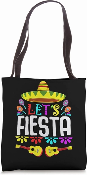 Let's Fiesta Mexican Guitar Cactus Funny Humor Music Play Tote Bag