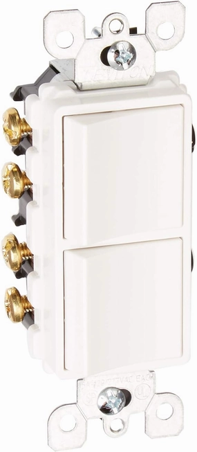 Leviton 5643-W 15 Amp, 120/277 Volt, Decora Brand Style 3-Way / 3-Way AC Combination Switch, Commercial Grade, Grounding, White