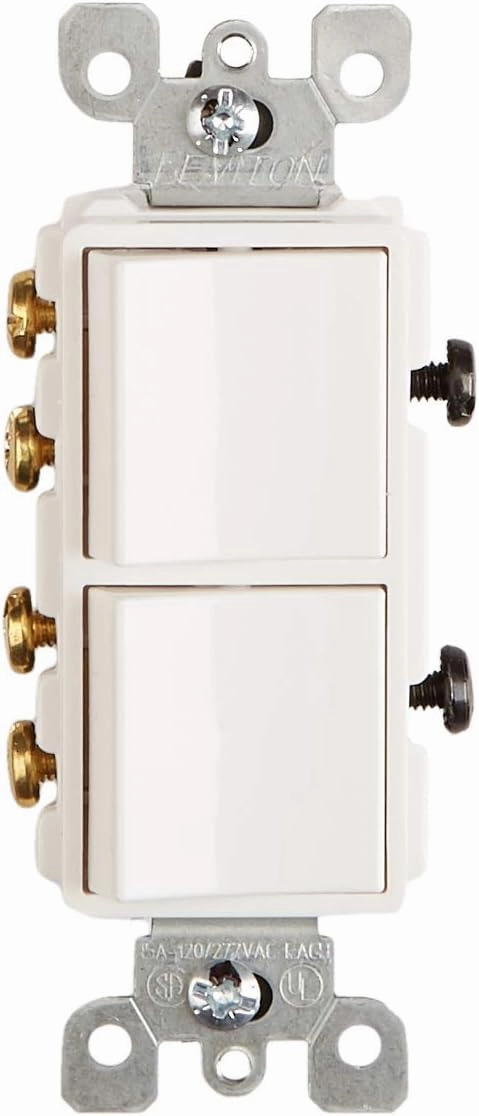 Leviton 5643-W 15 Amp, 120/277 Volt, Decora Brand Style 3-Way / 3-Way AC Combination Switch, Commercial Grade, Grounding, White
