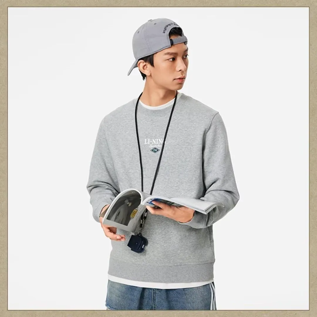 LI-NING Sports Life Series Men Sweatshirt Velvet Warm Comfortable Classic Pullover AWDU679