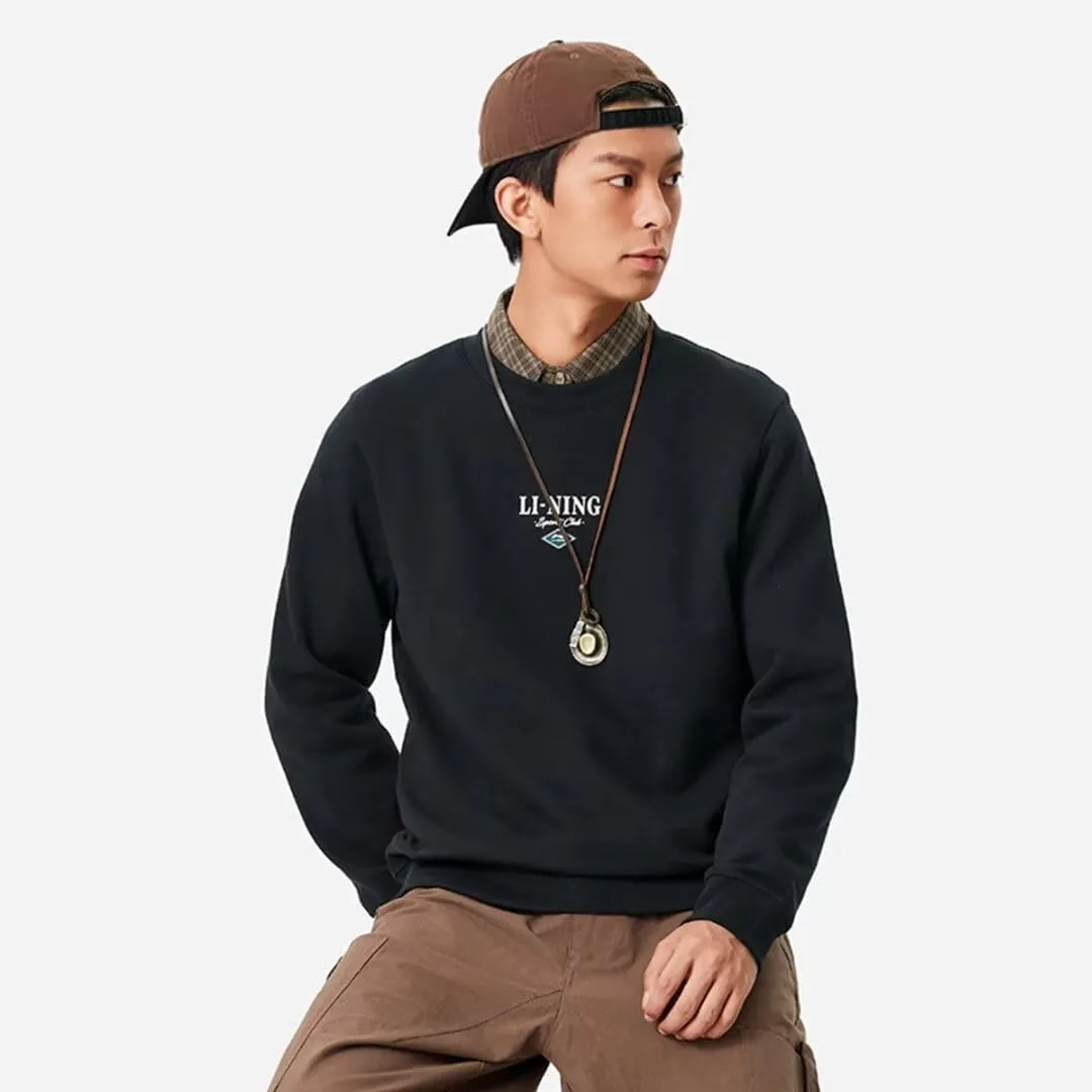LI-NING Sports Life Series Men Sweatshirt Velvet Warm Comfortable Classic Pullover AWDU679