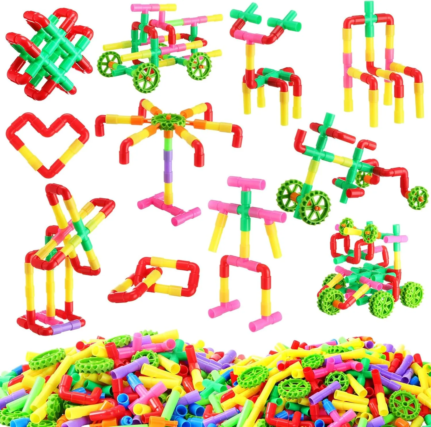 Libima 300 Pcs Tubular Pipes Building Blocks for Kids Over 6 Years Old Stem Building Toy Colorful Tube Pipe Toy Construction Set for Toddlers Educational Preschool Learning