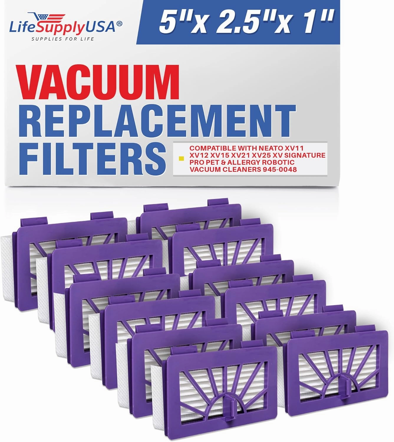 LifeSupplyUSA HEPA Vacuum Filter Replacement Compatible with Neato XV11 XV12 XV15 XV21 XV25 XV Signature Pro Pet & Allergy Robotic Vacuum Cleaners 945-0048 (12-Pack)