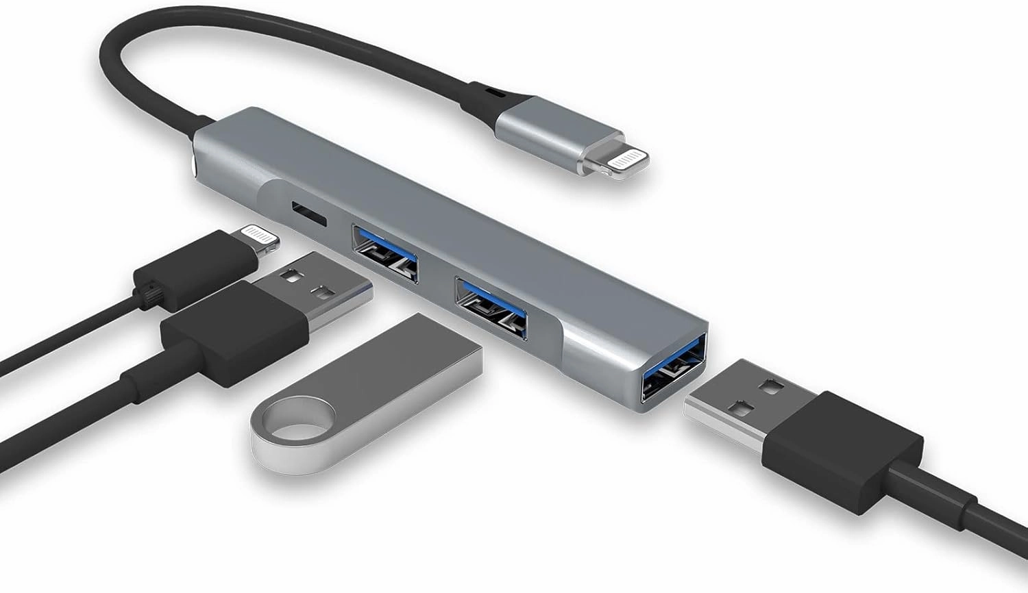 Lightning to USB Hub [Apple MFi Certified] 4-in-1 OTG Hub With 3 USB 3.0 Ports and Fast Charging Port for iPhone/iPad - Compatible With Microphones, Flash Drive, Keyboard, Mouse, Sound Card