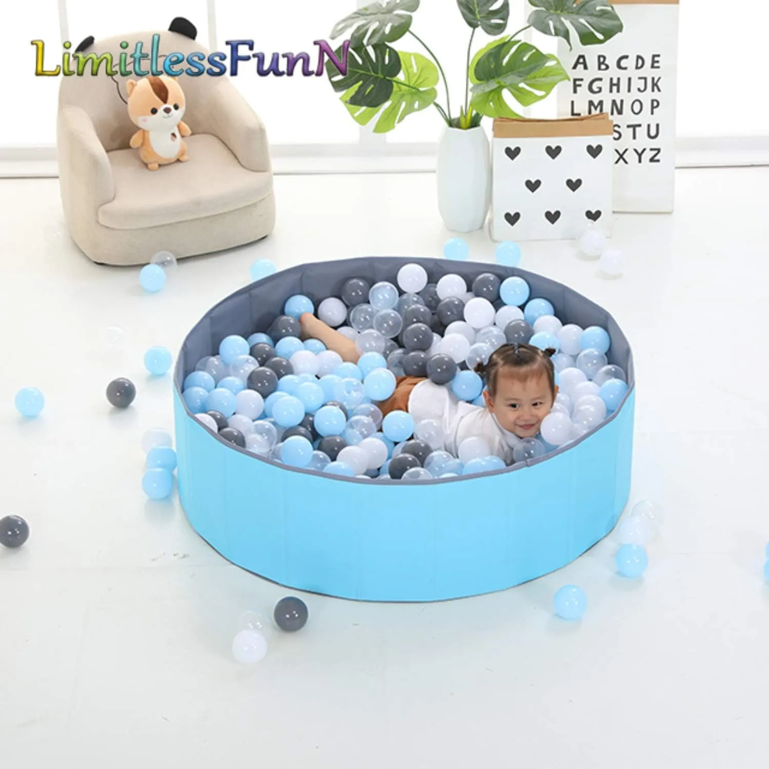 LimitlessFunN Foldable Double Layer Oxford Cloth Kids Ball Pit, Play Ball Pool with Storage Bag (Balls Not Included) Playpen for Baby Toddlers (40 Inch, Medium, Blue)