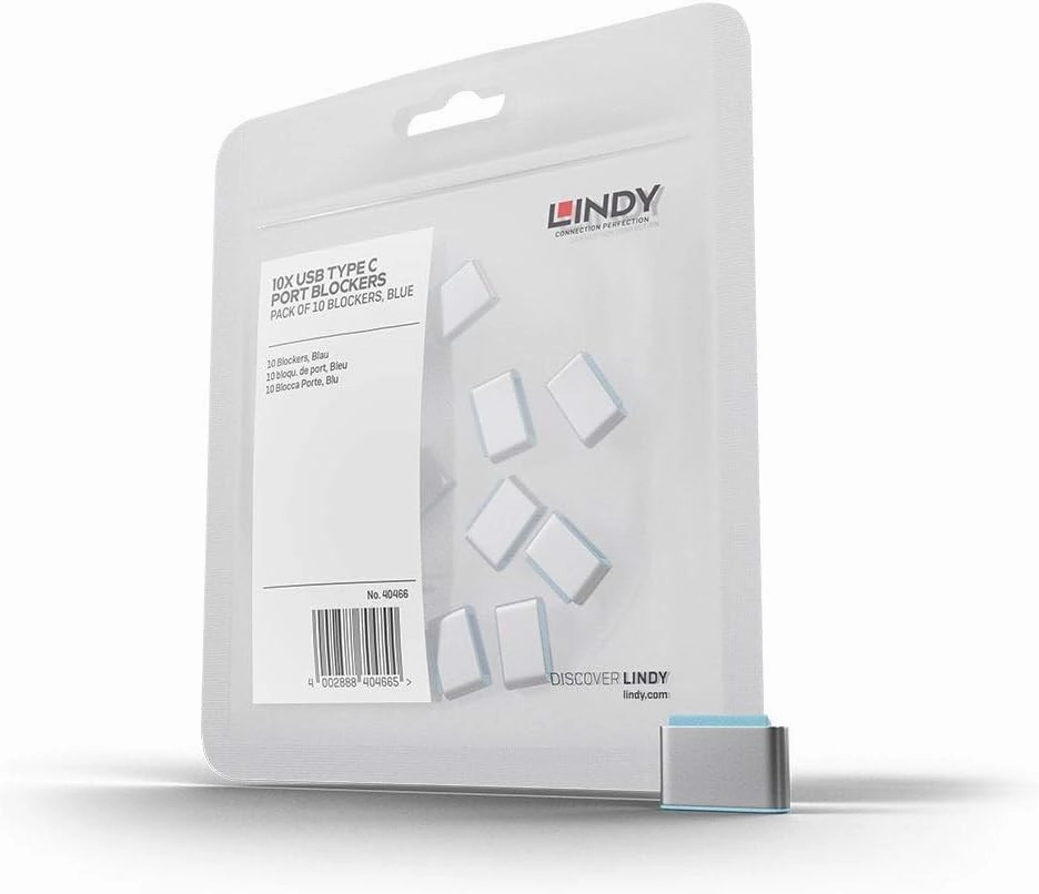 LINDY USB Type C Port Blockers (Without Key) - Pack of 10, Blue