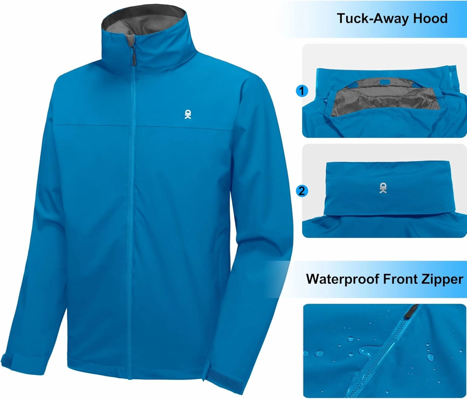 Little Donkey Andy Men's Waterproof Rain Jacket, Lightweight Rain Coat, Raincoat with Hood for Golf Hiking