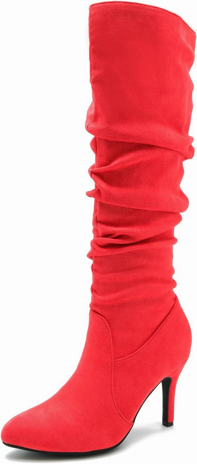 LIURUIJIA Women's Slouchy Knee High Boots Side Zipper Stiletto High Heeled Pointed Toe Fashion Fall Boots