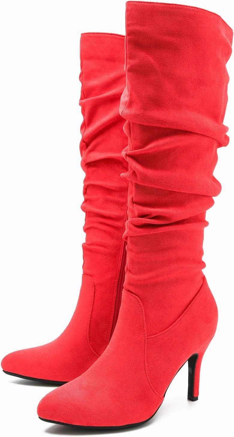 LIURUIJIA Women's Slouchy Knee High Boots Side Zipper Stiletto High Heeled Pointed Toe Fashion Fall Boots