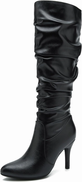 LIURUIJIA Women's Slouchy Knee High Boots Side Zipper Stiletto High Heeled Pointed Toe Fashion Fall Boots