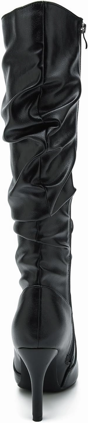 LIURUIJIA Women's Slouchy Knee High Boots Side Zipper Stiletto High Heeled Pointed Toe Fashion Fall Boots
