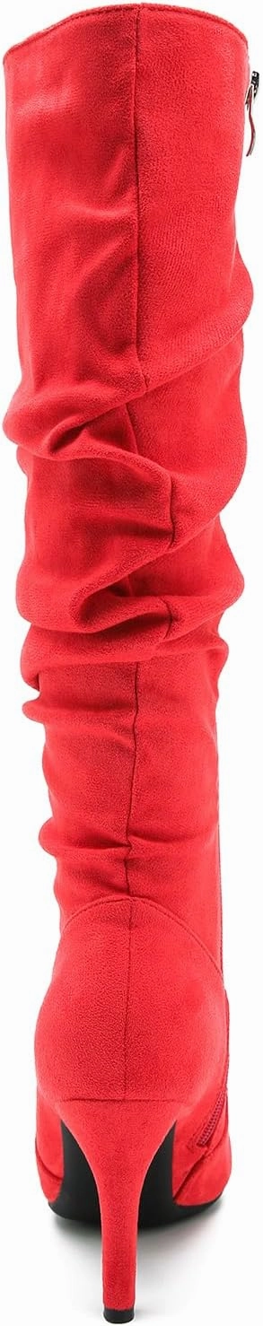 LIURUIJIA Women's Slouchy Knee High Boots Side Zipper Stiletto High Heeled Pointed Toe Fashion Fall Boots
