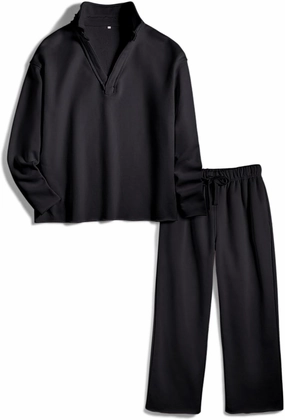 Lounge Sets for Women 2 Piece Outfits Long Sleeve V Neck Pullover Sweatshirts Wide Leg Pants Travel Tracksuit Set