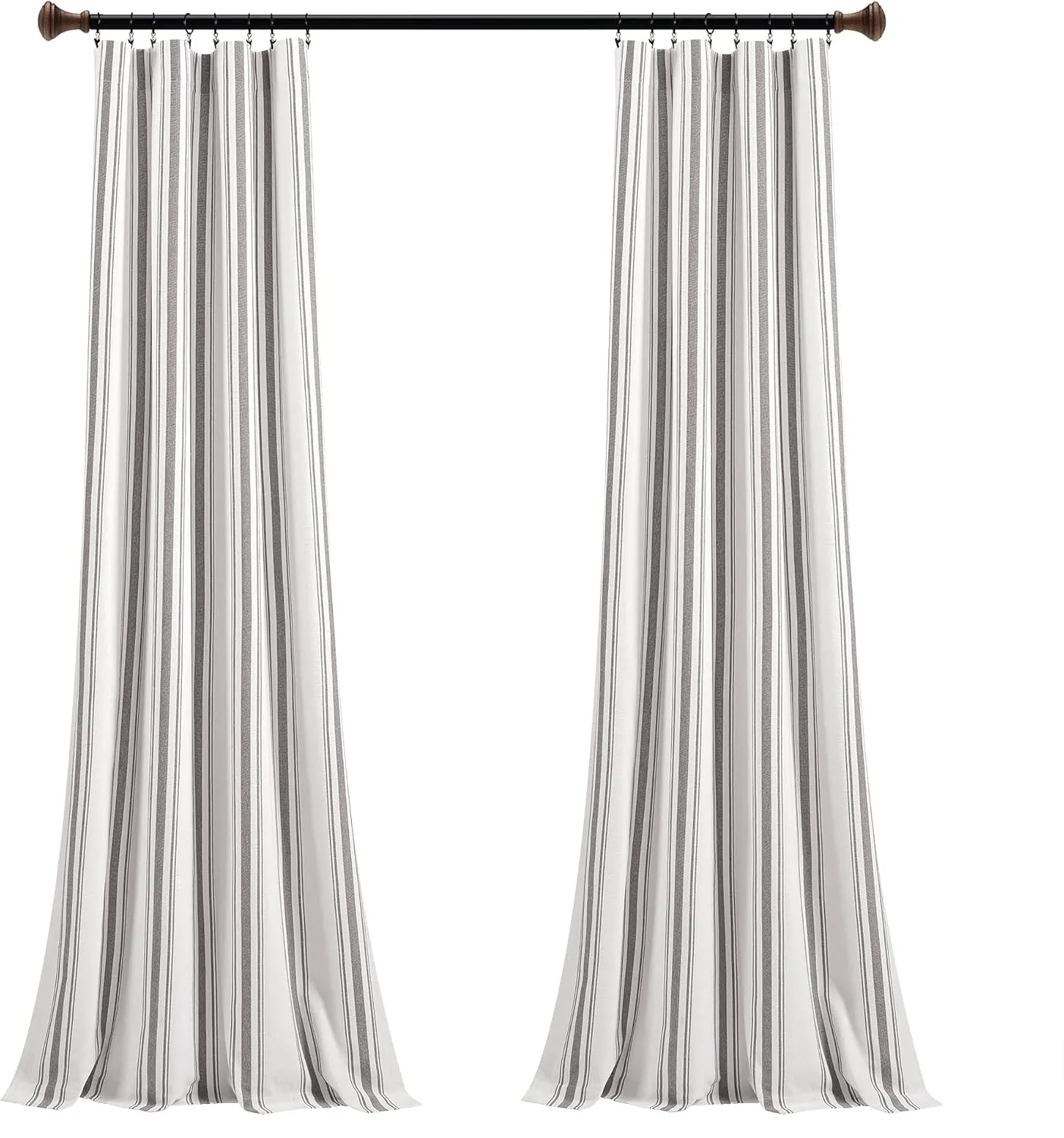 Lush Decor Farmhouse Stripe Yarn Dyed Cotton Window Curtain Panel Pair, 42" W x 84" L, Gray - Classic Modern Rustic Charm - Eco Friendly Cotton Fabric