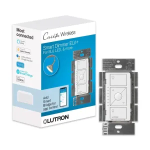 Lutron Caseta Original Smart Dimmer Switch ELV  (Lutron Hub Required), 250W LED, Single-Pole/3-Way, Neutral Required, PD-5NE-WH, White