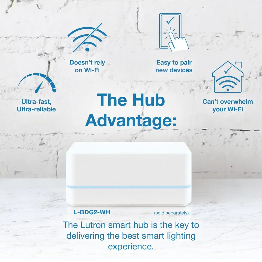 Lutron Caseta Original Smart Dimmer Switch ELV  (Lutron Hub Required), 250W LED, Single-Pole/3-Way, Neutral Required, PD-5NE-WH, White