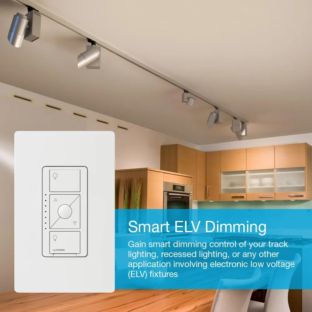 Lutron Caseta Original Smart Dimmer Switch ELV  (Lutron Hub Required), 250W LED, Single-Pole/3-Way, Neutral Required, PD-5NE-WH, White