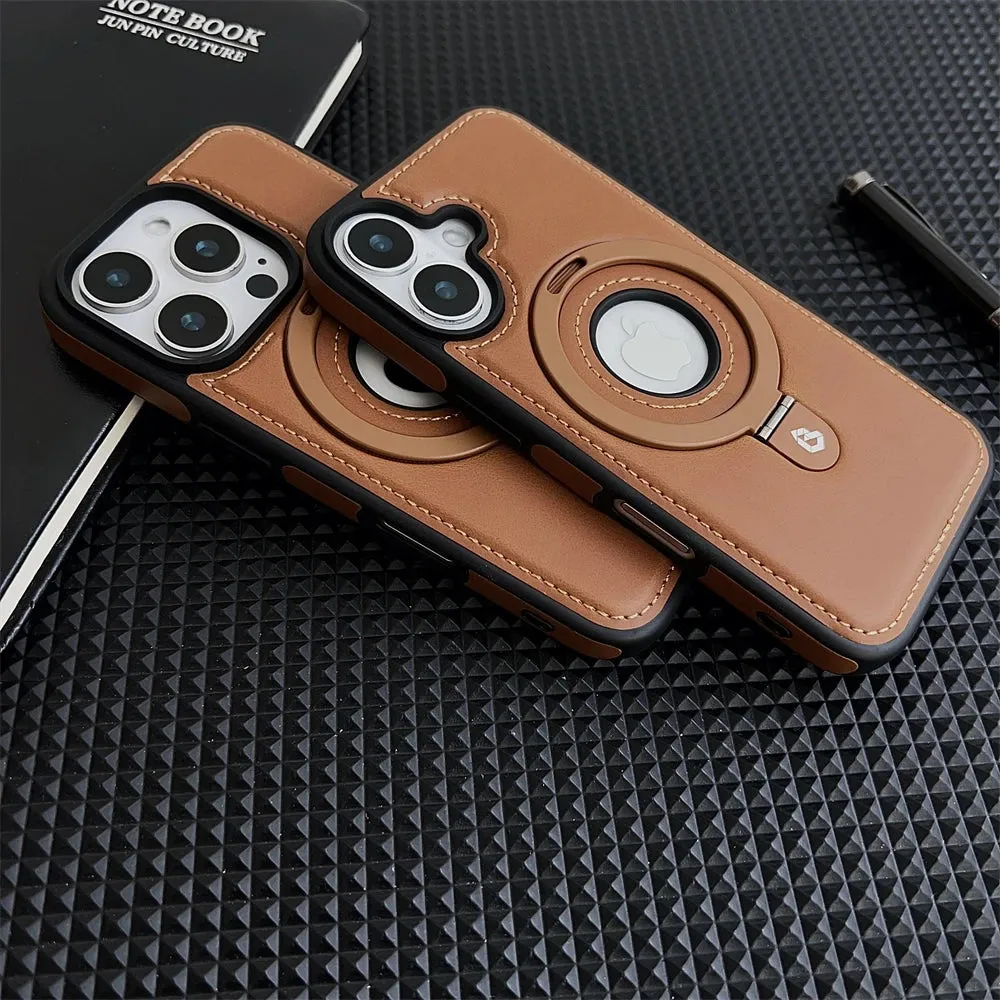 Luxury PU Leather Magnetic Bracket Ring Case – Sleek, Durable, & MagSafe Compatible