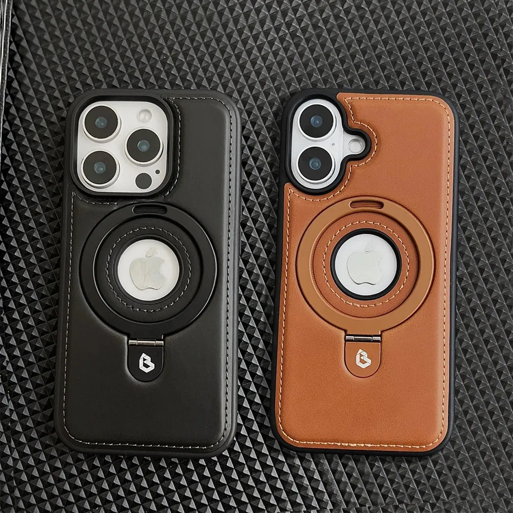 Luxury PU Leather Magnetic Bracket Ring Case – Sleek, Durable, & MagSafe Compatible
