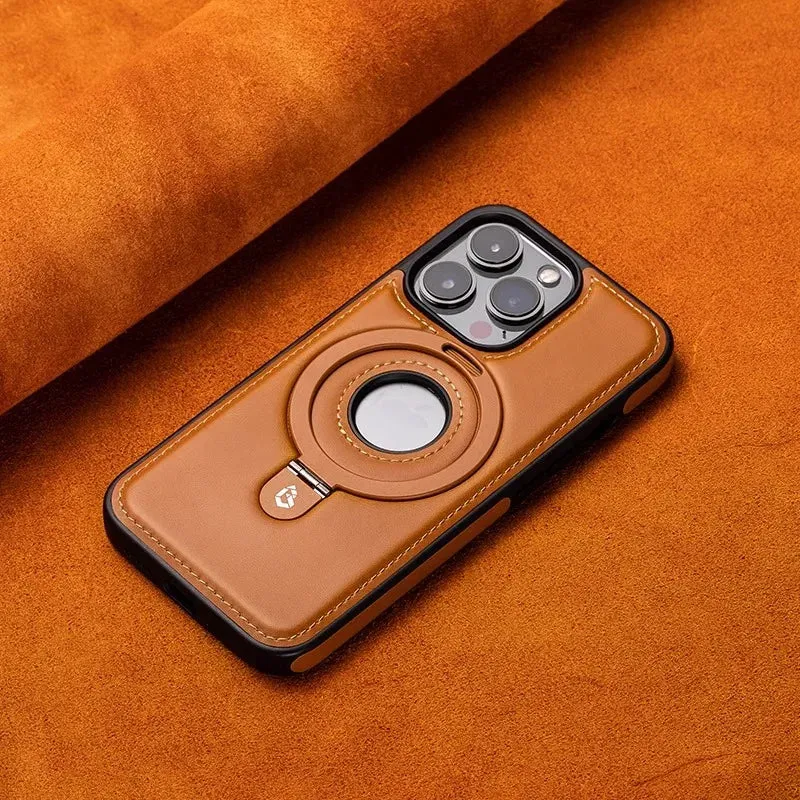Luxury PU Leather Magnetic Bracket Ring Case – Sleek, Durable, & MagSafe Compatible