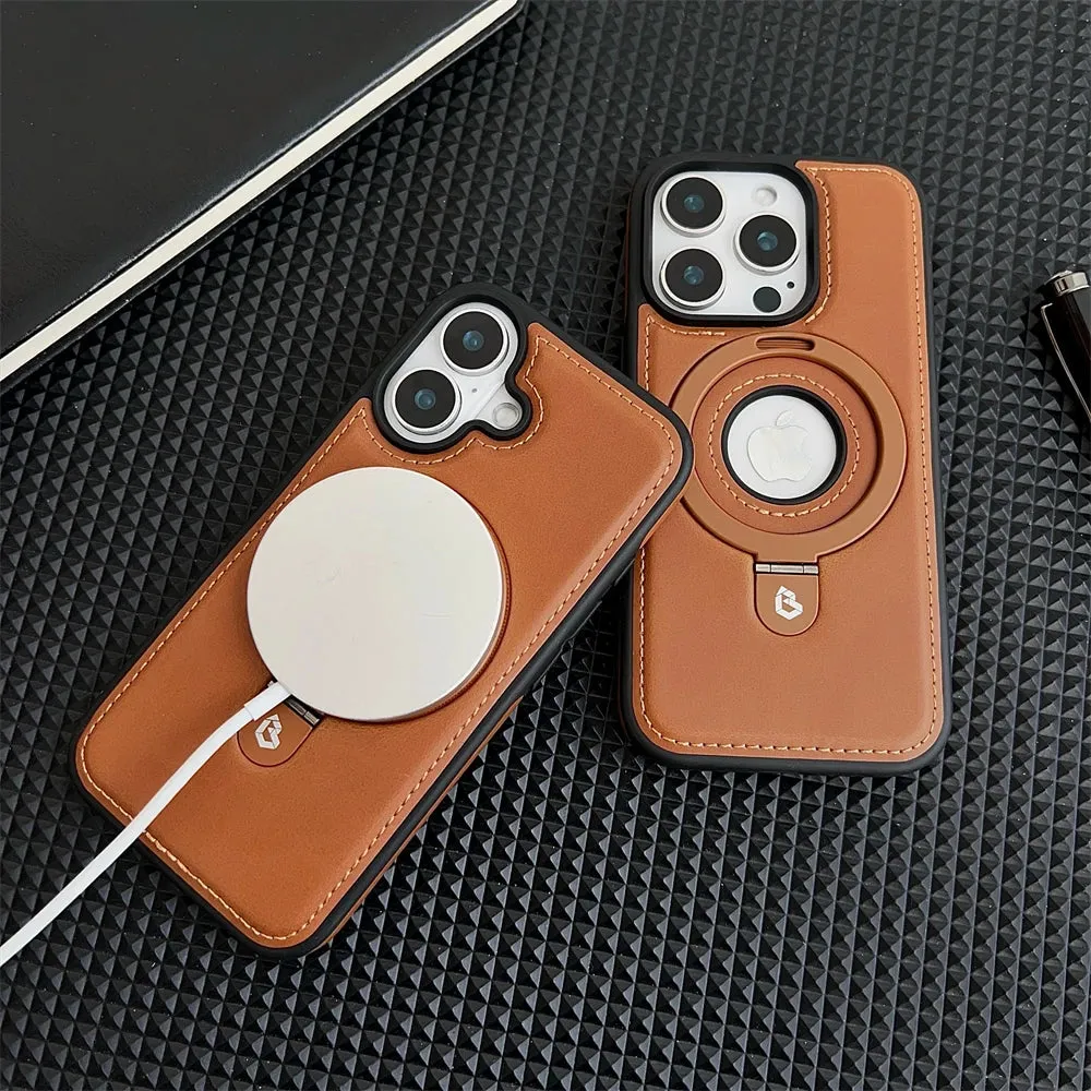 Luxury PU Leather Magnetic Bracket Ring Case – Sleek, Durable, & MagSafe Compatible